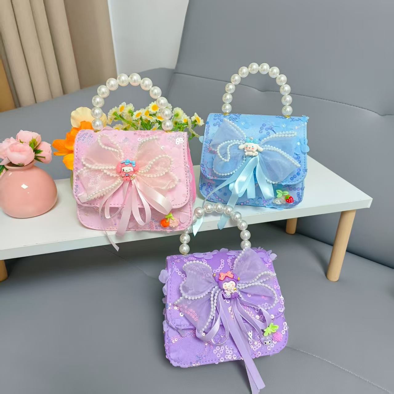 Bolso de perlas para niños arco de mariposa Melody Tiku bolso de cadena de Año Nuevo para niñas accesorios de billetera de Año Nuevo