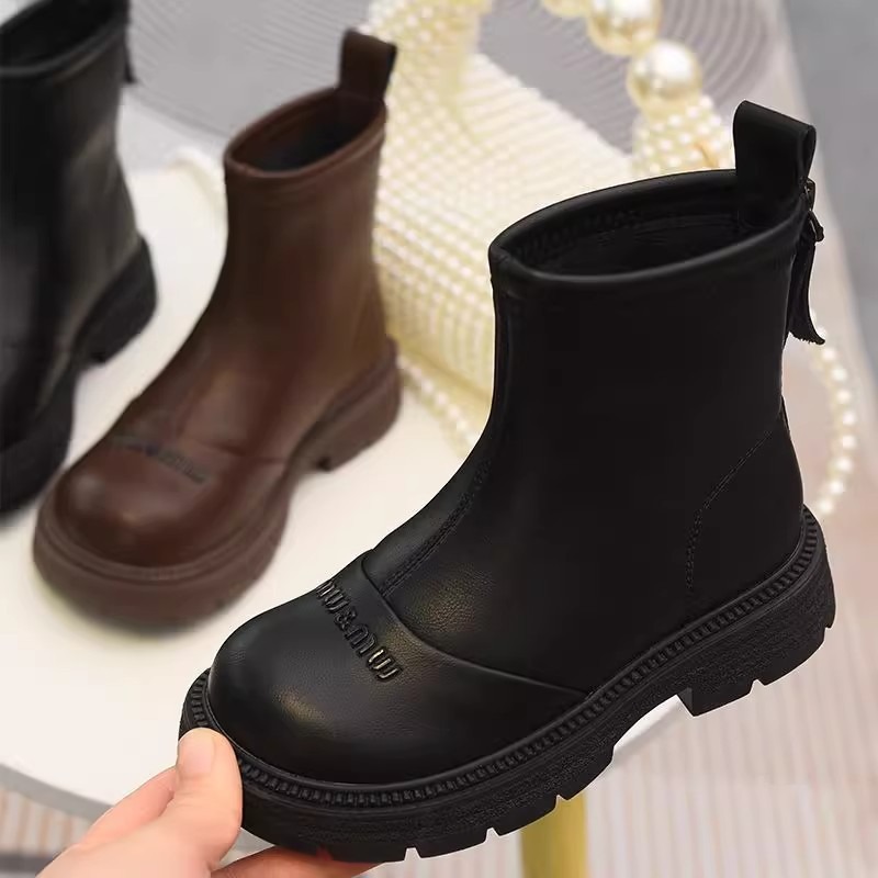 Genuine Leather Girls' Boots Autumn and Winter New Fashion Children's Short Boots Medium and Large Children's Baby British Martin Boots