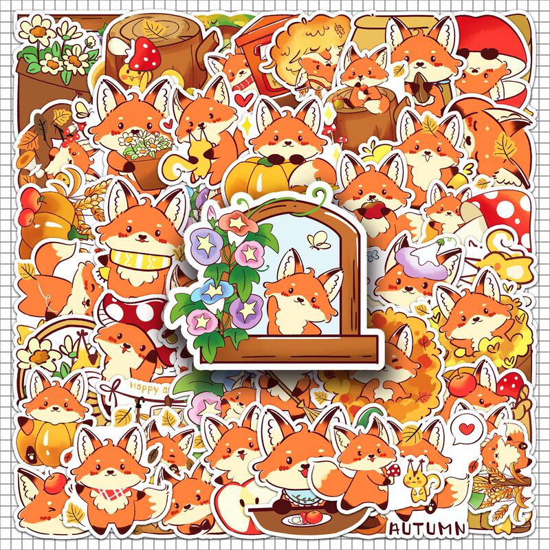 50 small fox autumn stickers original cartoon animal non-infringement waterproof decorative mobile phone shell cross-border stickers