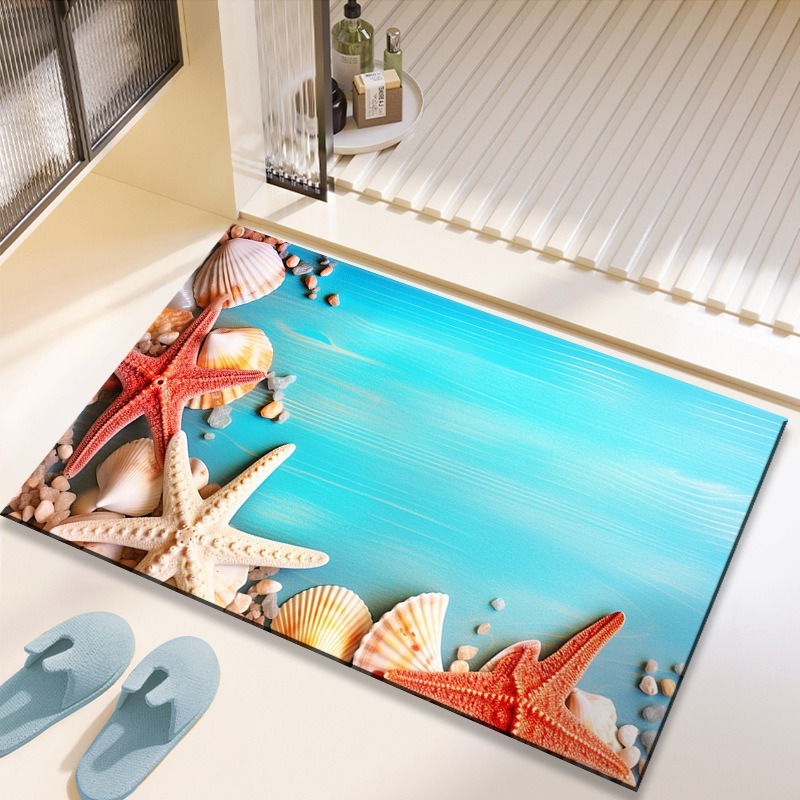 夏日海洋沙滩硅藻泥浴室吸水地垫卫生间速干垫防滑入户门地垫跨境|undefined