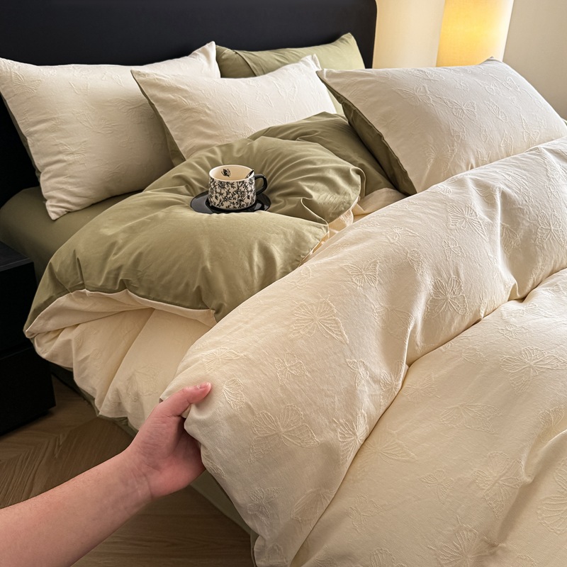 Jacquard grueso molido de algodón de tres capas de hilo de cuatro piezas de un conjunto de sábanas de algodón de clase A de tres piezas de ropa de cama de otoño y invierno 4