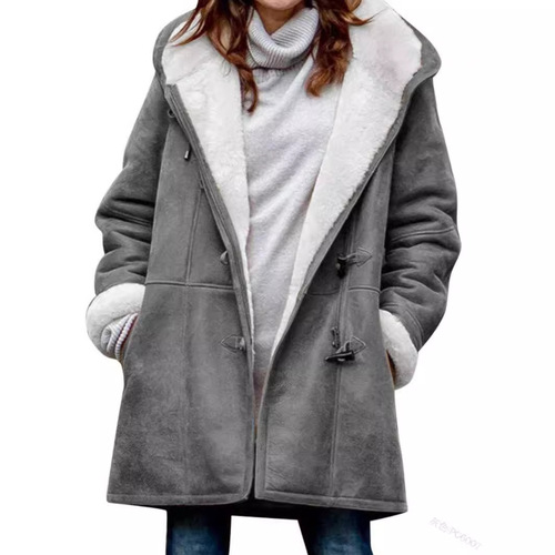 Wool-lined Puffer Collar Pocket Women's Outerwear with Western-style New Design Hooded Jacket