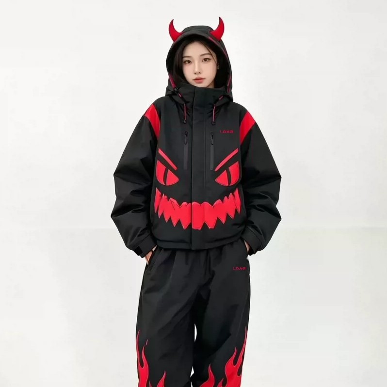 LDAB Red and Black Ski Suit for Women 2026 Autumn/Winter New Windproof Waterproof Unisex Single and Double Board Snow Suit
