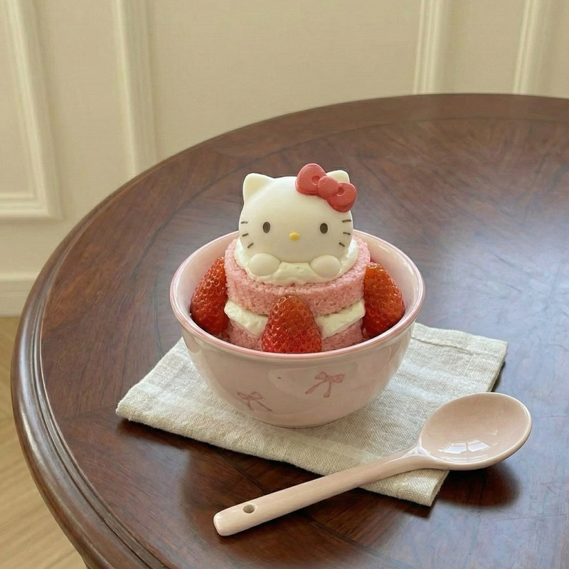 Christmas Internet Celebrity Kt Cat Hug Bowl Cake Decoration Birthday Topper Hello Kitty Bow Dessert Bowl