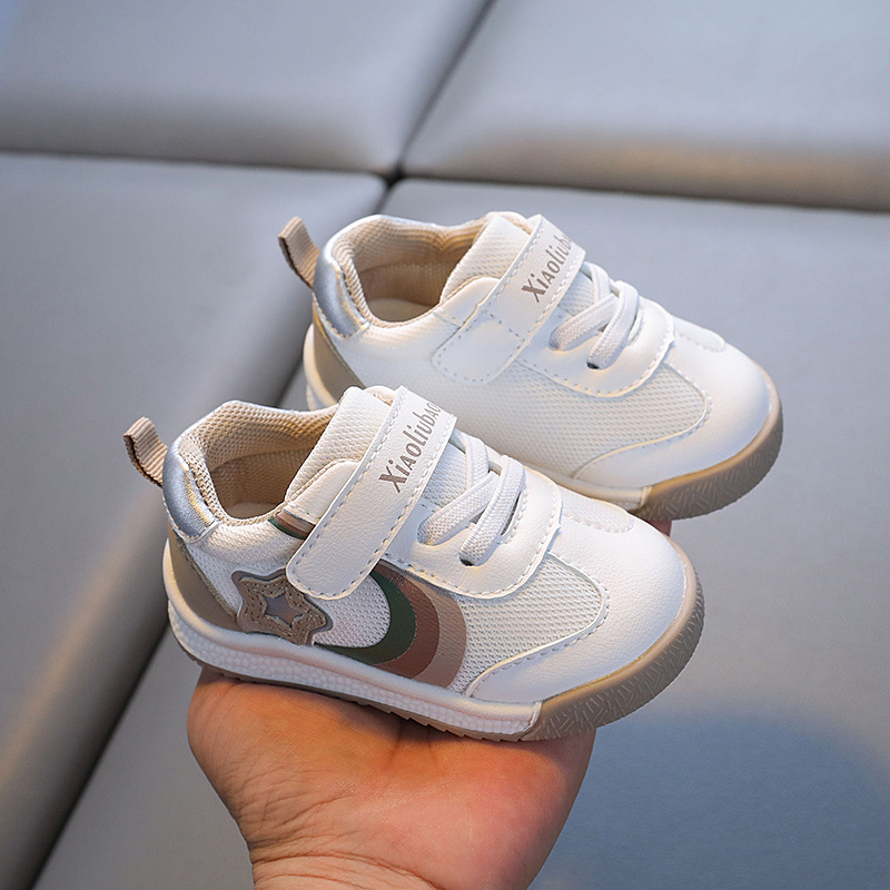 2024 otoño nuevo estilo niño zapatos blancos punta redonda malla fondo suave velcro antideslizante moda niñas zapatillas casuales