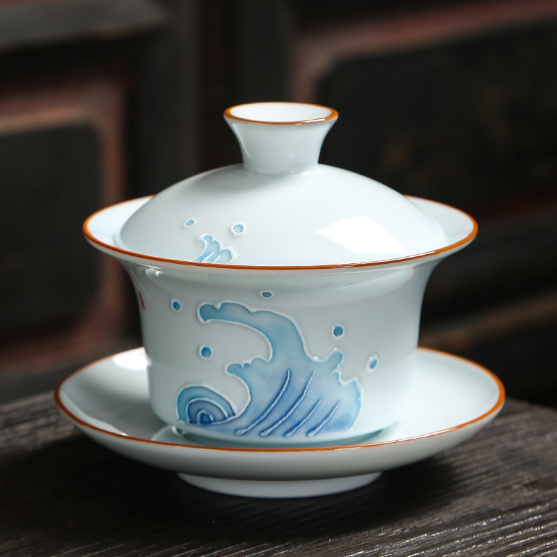 Ola en relieve pintado a mano cubierta Bowl 150ml