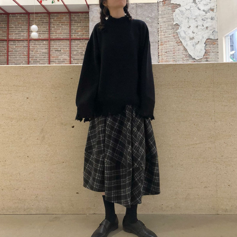 Gonna midi a trapezio in lana elasticizzata GraceChic, stile retrò, autunno inverno, per donna, lunghezza media, patchwork scozzese ~ Export Overstock_voghion.com