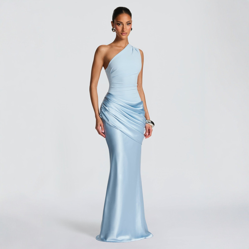 In-Stock Amazon European and American Summer Cross-Border Elegant and Stylish One-Shoulder Patchwork High-End Dress Wholesale In-Stock Amazon European and American Summer Cross-Border Elegant and Stylish One-Shoulder Patchwork High-End Dress Wholesale