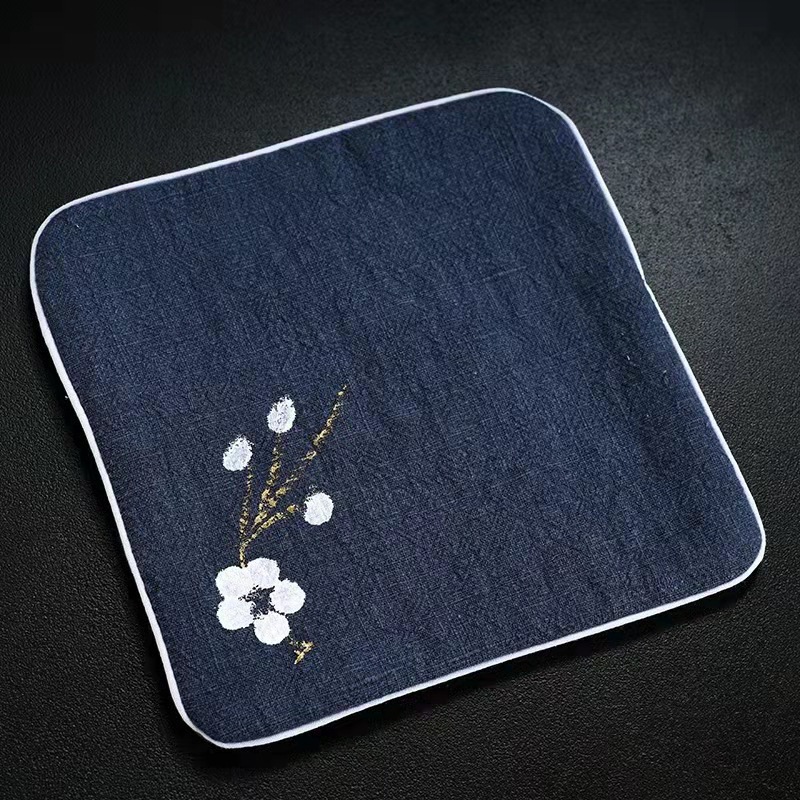 Plaza de winjiang transfronteriza pintada a mano Plum Blossom algodón de doble cara y lino toalla de té montaña tetera estera tetera seca almohadilla de aislamiento bandeja de té