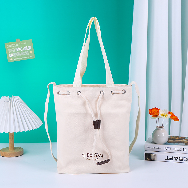手提帆布束口背袋j加印logo环保收纳袋大容量diy单肩帆布包批发