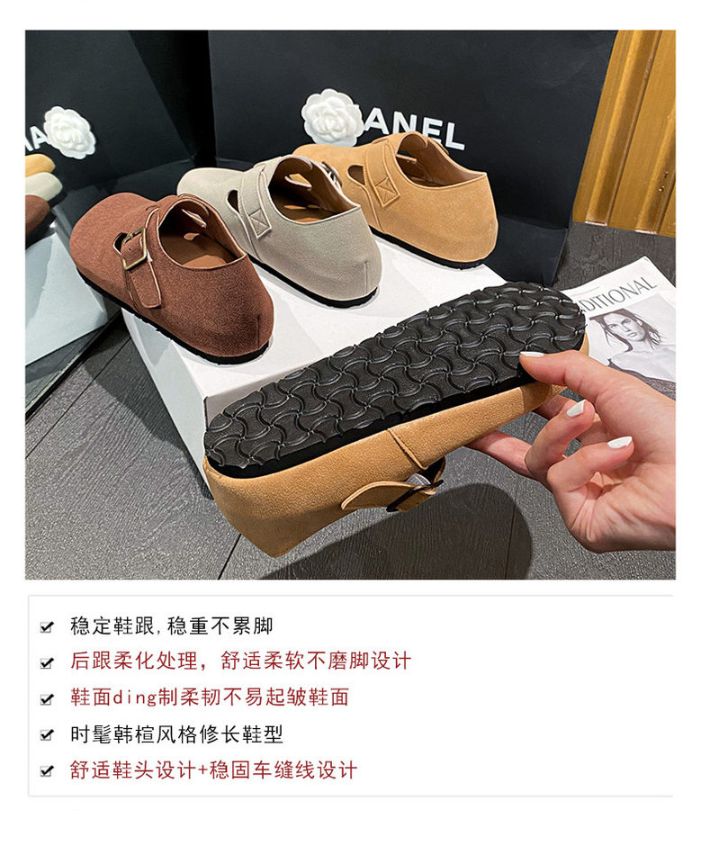 Dép sandal nữ bít mũi da thật quai khóa đế dày kiểu Birkenstock — 261 Màu nâu sẫm (toàn bộ), 261 Xám (toàn bộ), 261 kaki (toàn bộ băng đảng), 265 kaki (nửa kéo) chi tiết 7