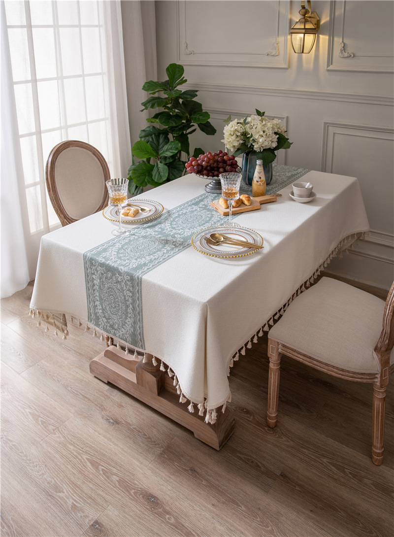 Tovaglia rettangolare da caffè/pranzo in jacquard di poliestere vintage con nappe, ideale per tavolini da caffè, con INS Cross-border Full Polyester Jacquard Vintage Floral Tassel._voghion.com