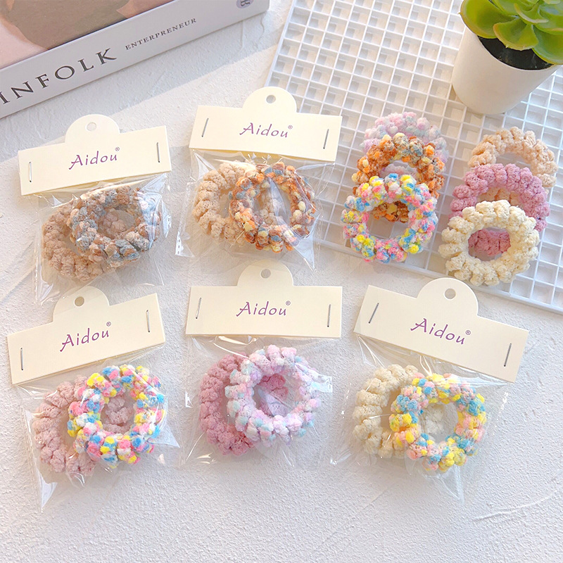 2個裝~毛絨電話線發繩發圈皮筋女扎頭高彈力不傷發橡皮筋簡約頭繩