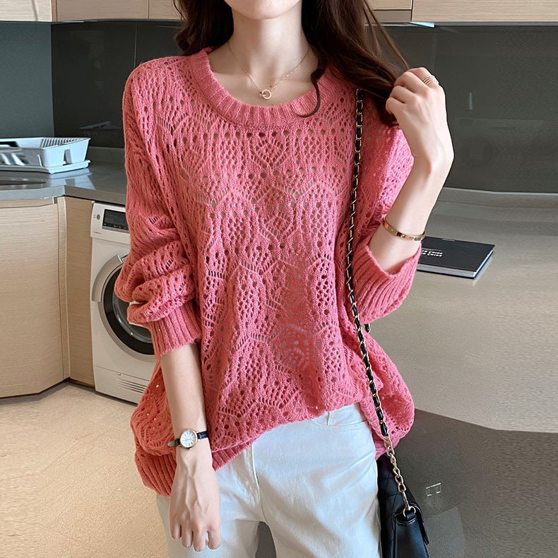 Hollow-Out Knit Sweater for Women, Thin and Loose Summer Wear, 2026 New Style, Outerwear Sun Protection Long-Sleeve Perforated Cardigan for Women
