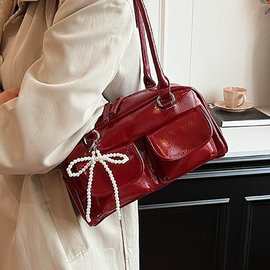 韩版纯色波士顿包2025新款小众设计腋下单肩包时尚百搭包包女批发