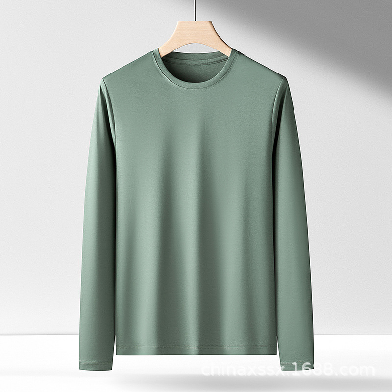 De alta gama de productos genuinos de algodón Pima de caballo cuello redondo de manga larga Camiseta de algodón puro color sólido de manga larga pullover hombres y mujeres camisa de fondo