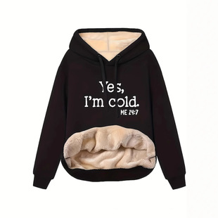 European and American New Fashion Winter Popular Fleece-Lined Versatile Women's Warm Pocket Hooded Sweatshirt Jacket Top