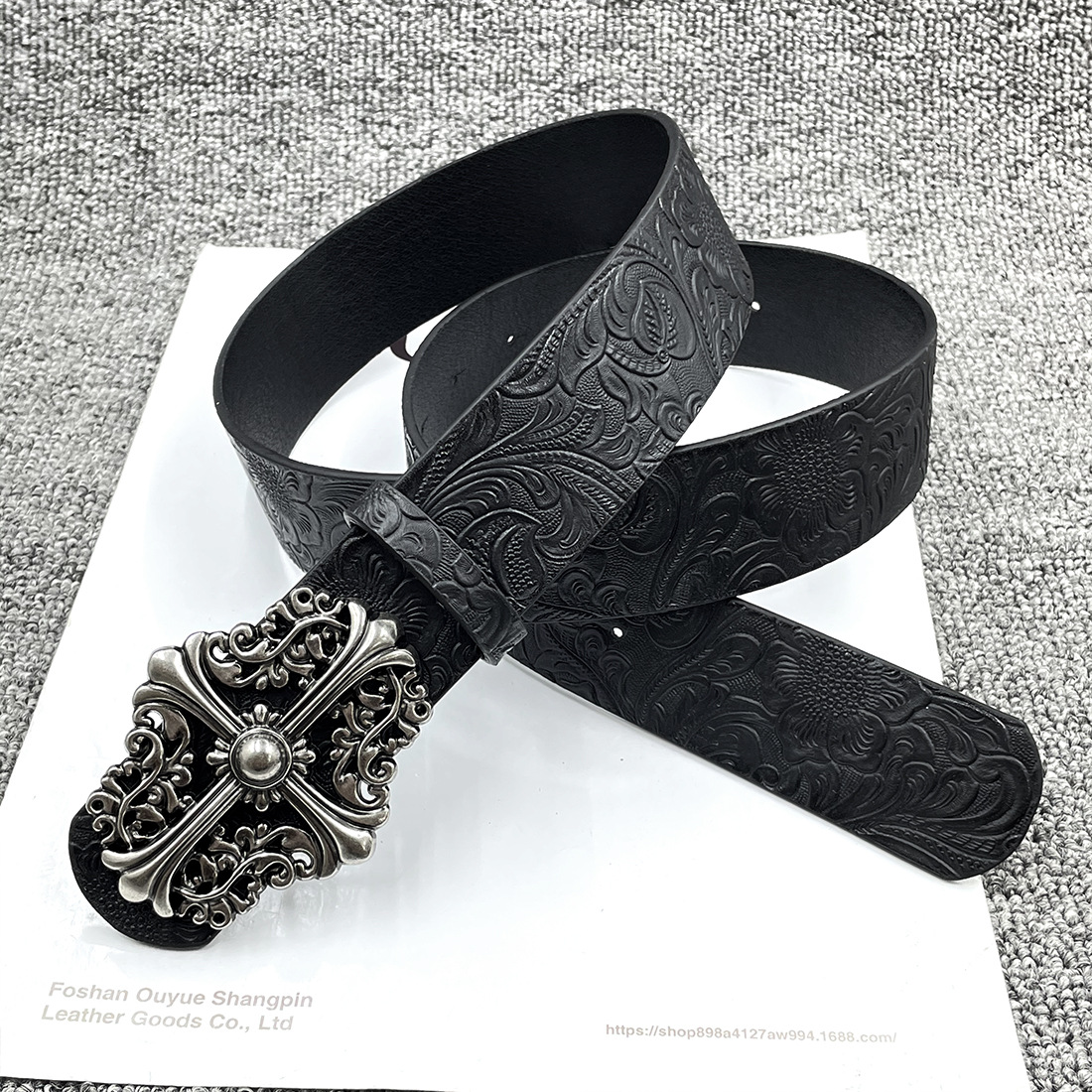 [embossed] flower cross belt / 110cm total length 3.8cm width