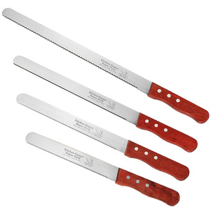 Large quantity negotiable stainless steel wooden handle bread knife toast slicing knife with serrated cake layered knife