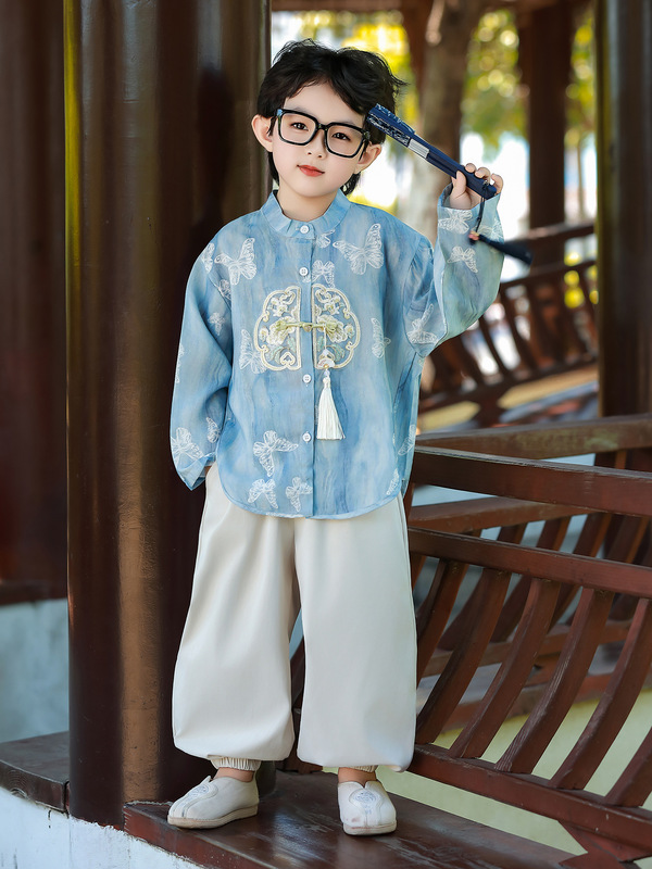 男童新中式汉服套装春秋2025新款中国风周岁礼服男宝刺绣唐装薄款|undefined