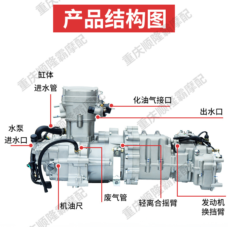 Jialing Three-Wheeled Motorcycle Central Shaft Engine 260 320 Water-Cooled Engine Six-Speed Transmission Engine Assembly
