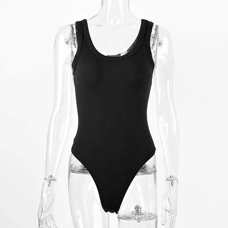 Europa y América verano nuevo chaleco de una pieza superior medias de las mujeres rayón costilla sexy cuello redondo sin mangas mono