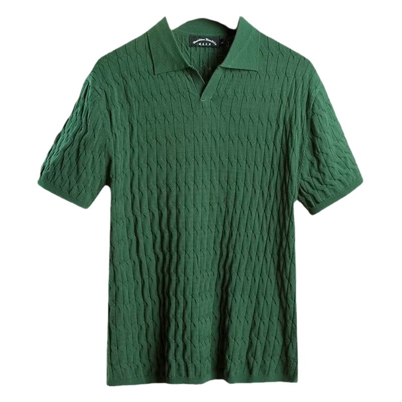 Camisa de polo ligera de manga corta para hombre Camiseta de moda simple suéter de solapa delgado de punto de media manga elegante top