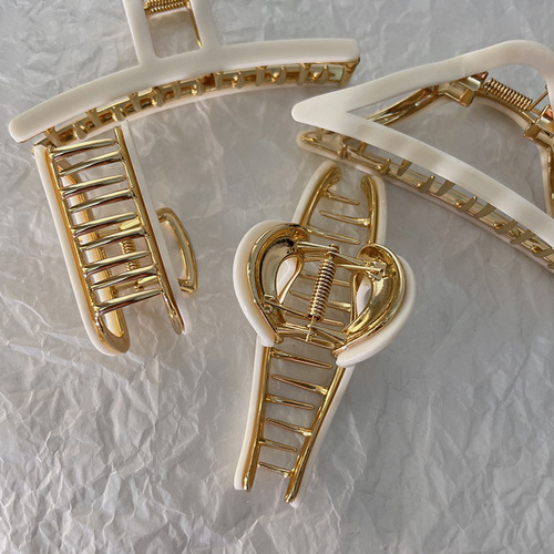 Metal claw high-end French gentle cream series back hair bun shark clip with abundant hair volume