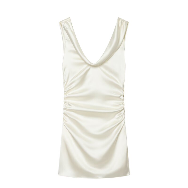 Cross-Border Women's Clothing 2026 Summer New Style European and American Aliexpress Hot-Selling Pleated Silk Satin Mini Dress 2772341 Cross-Border Women's Clothing 2026 Summer New Style European and American Aliexpress Hot-Selling Pleated Silk Satin Mini Dress 2772341