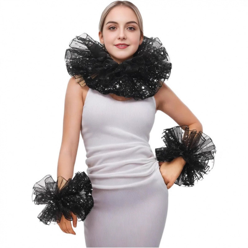 European and American Style Cosplay Animation Performance Ball Accessories Thin Star Mesh False Collar Hand Sleeve Two-piece Set Decoration