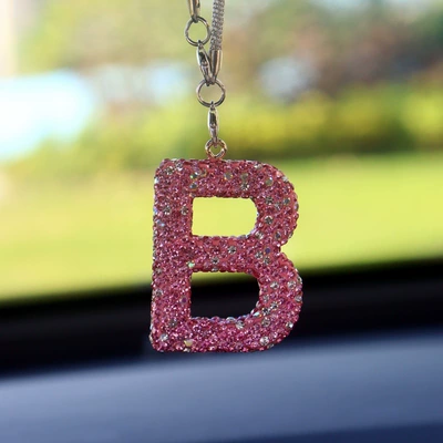 Amazon Clay Full Diamond Love | Car hanging - b-letter-car-pendant-pink