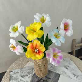 仿真PU手感布朗尼郁金香仿真花客厅家居装饰婚礼堂花艺摄影道具