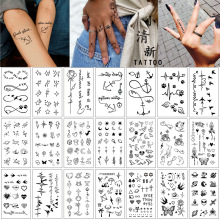 小清新纹身贴纸 英文 字母花朵蝴蝶素描线条 防水纹身贴纸 tattoo