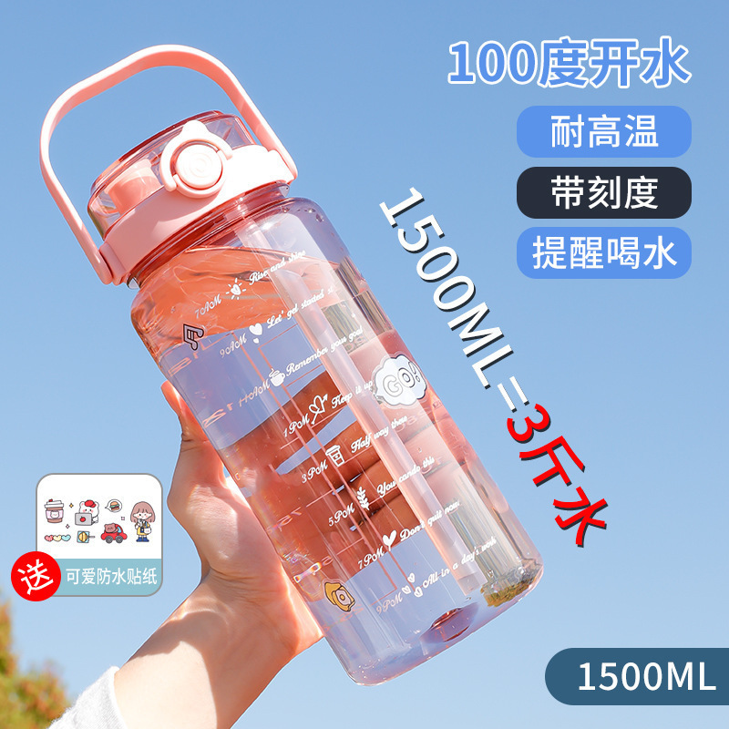 容量水杯带吸管刻度2000ml运动军训耐高温水壶男女便携塑料杯|undefined