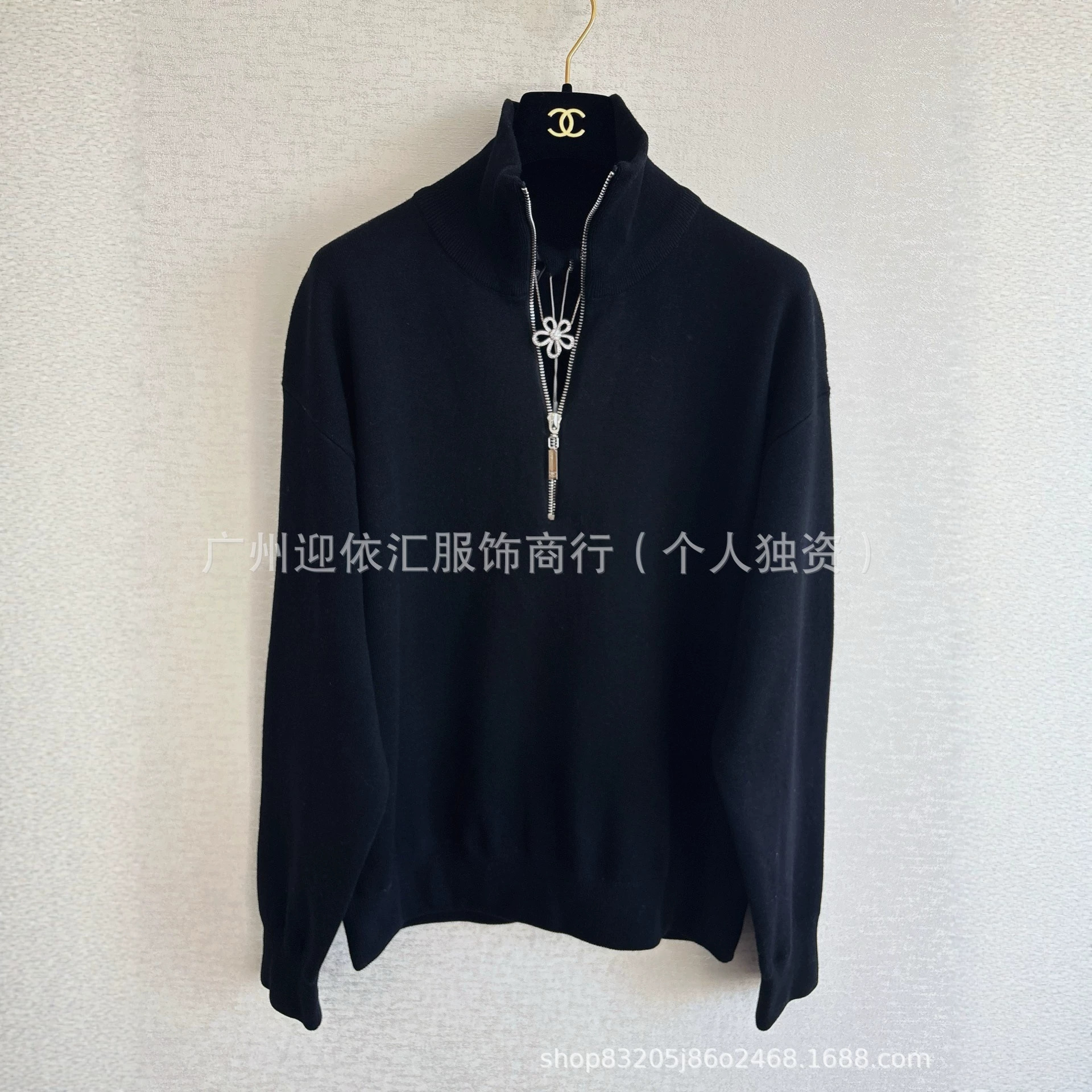 Shenzhen Nanyou~CH brand top version spring and autumn casual half-zip knitted cardigan women's loose sweater coat top