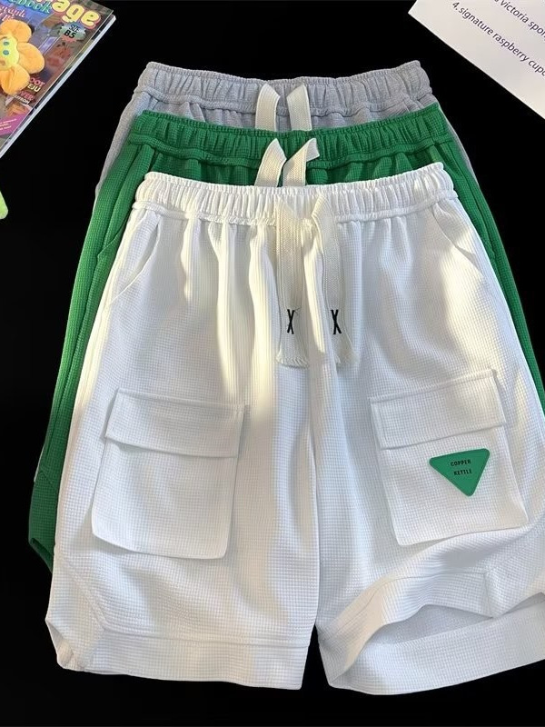 2024 Hong Kong viento coreano ins tendencia retro japonés todo fósforo suelto traje recto pantalones de cinco puntos pantalones casuales hombres de moda