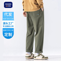 尚谷メンズ 秋物パンツ メンズ純綿カジュアルパンツ 日本風レトロ ルーズフィット ロングパンツ メンズパンツ