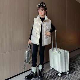 新款秋冬女童亮面免洗马甲加厚外套洋气外穿女孩中大童羽绒棉马夹