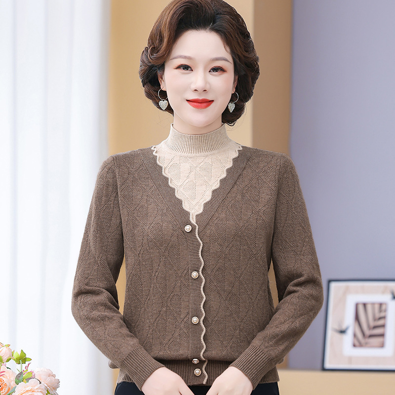 中老年女装洋气妈妈装秋装上衣时尚中年人假两件秋季衣服针织衫女|undefined