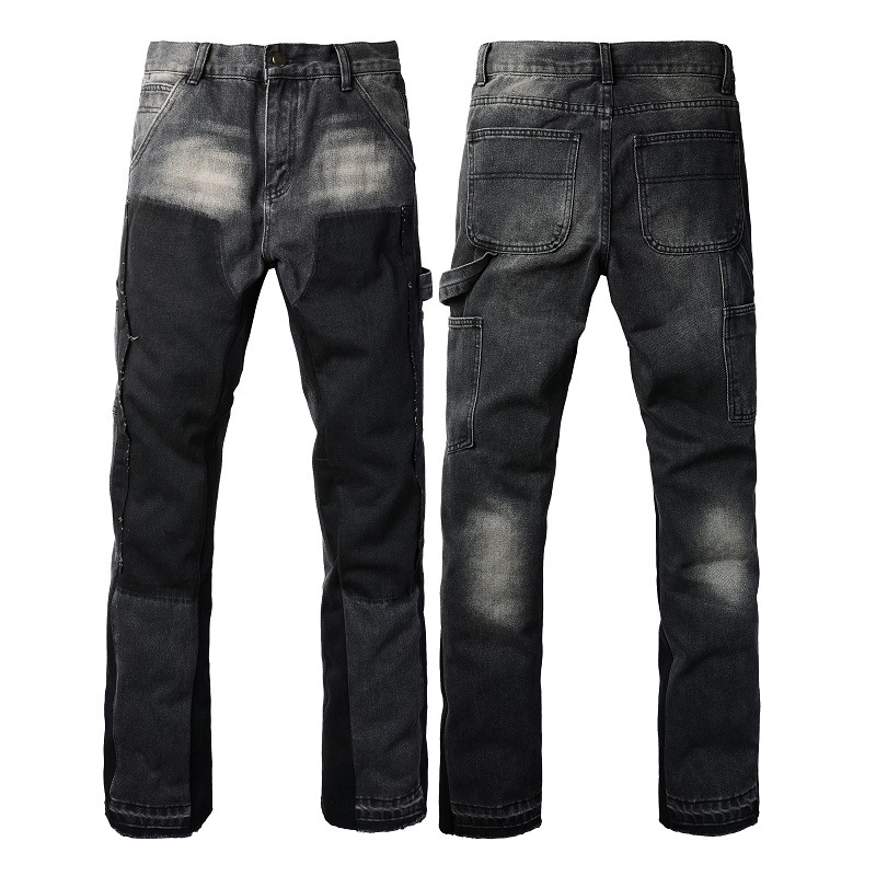 Jeans uomo vintage patchwork con gamba a zampa lavaggio chiaro_voghion.com