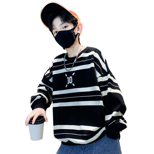 Men's Spring Hoodie 2024 New Arrival Children's Spring Outfit Streetwear Brand Striped T-Shirt for Big Kids Cool and Stylish