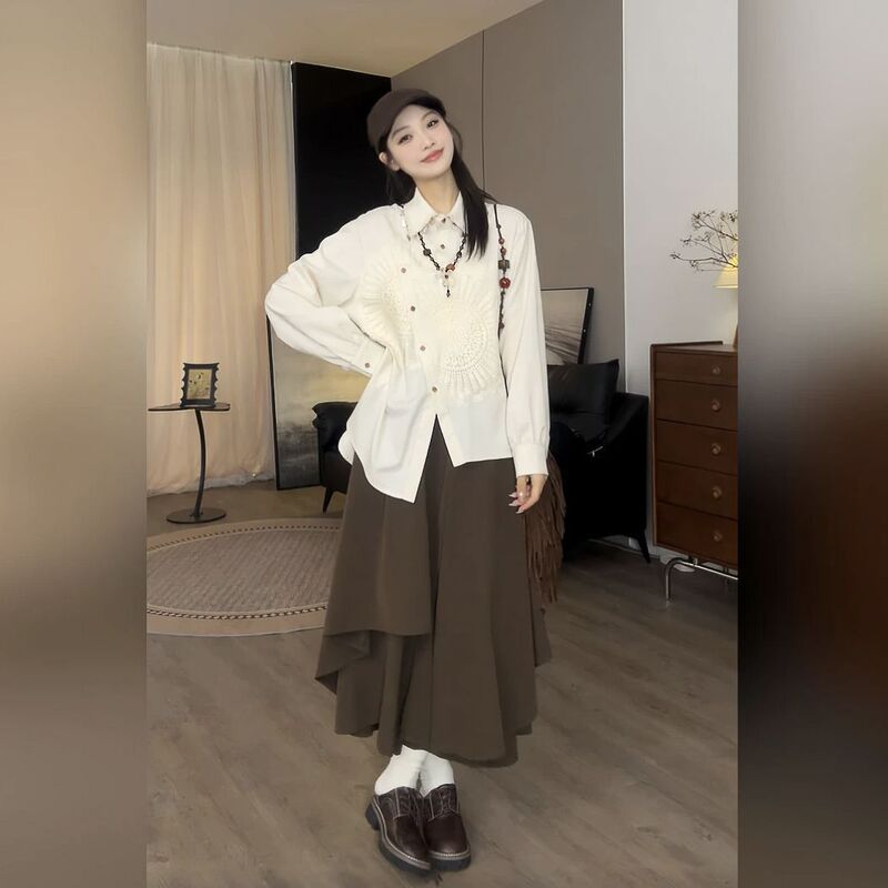 Ziyi Homemade Shirt [Sunflower] Autum New Design Niche Sun Long-Sleeved Shirt for Women