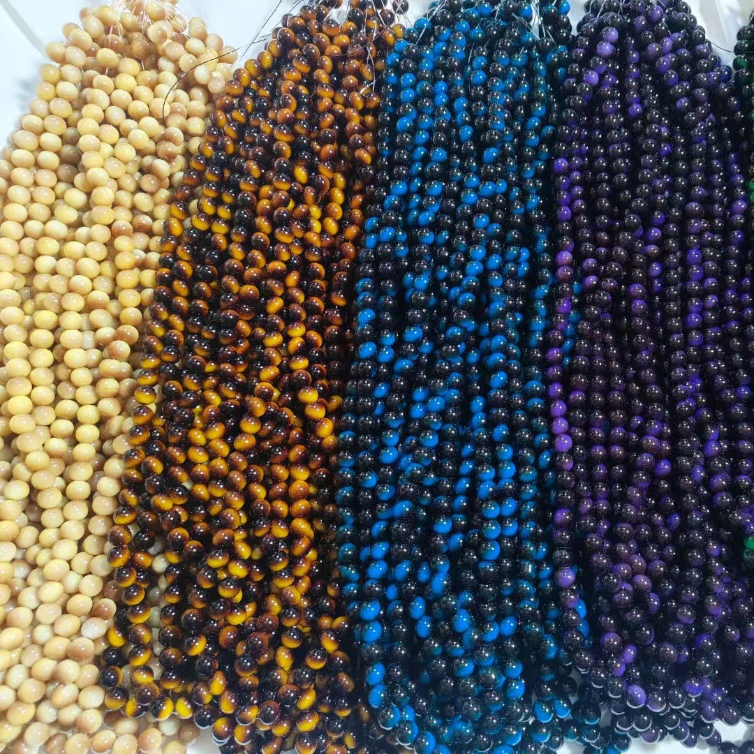 高品质仿多色虎眼石玻璃珠散珠手链半成品圆珠diy饰品配件批