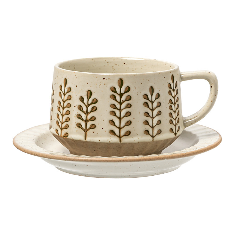 Tazas de café retro de alta calidad y platos creativos, tazas de cerámica gruesa, tazas de flores domésticas de alta calidad, tazas exquisitas al por mayor