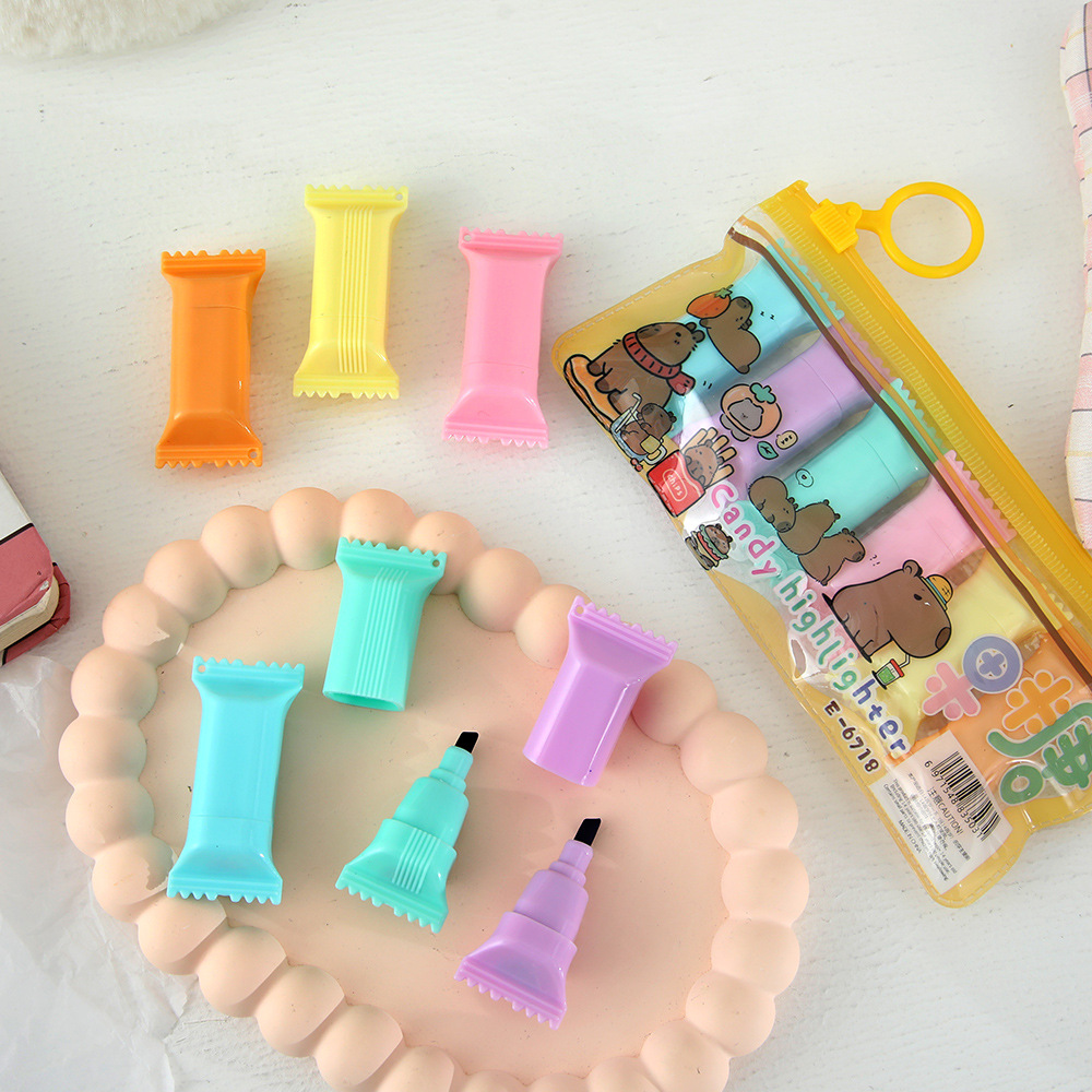 Lindo iluminador de acuarela de conejillo de indias estudiante diagonal marcador clave marcador marcador de seis colores bolígrafo de color de alto valor