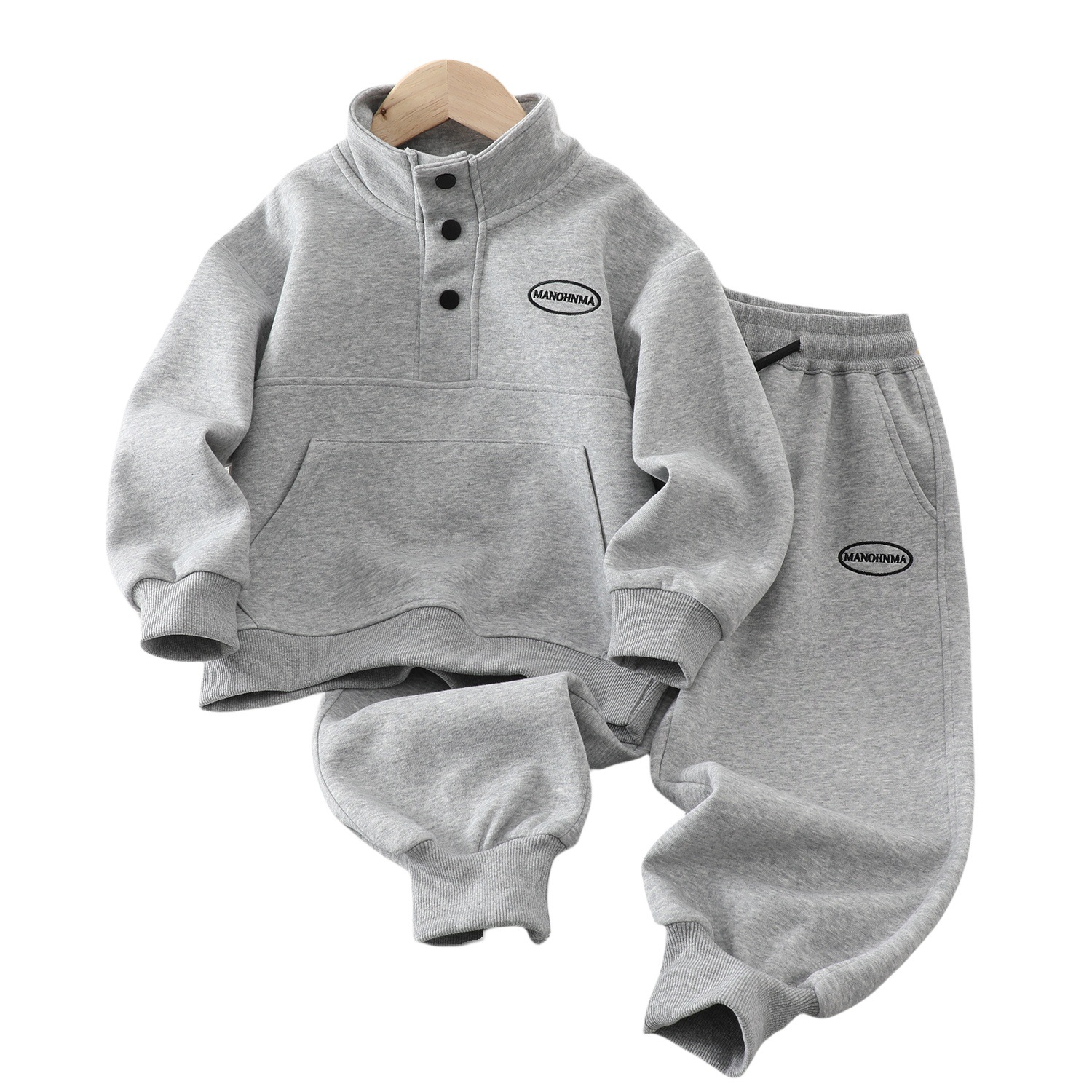 남학생 스탠드 칼라 스냅 버튼 세트 2024 년 새 어린이 운동복 봄과 가을 어린이 코트 바지 투피스 세트