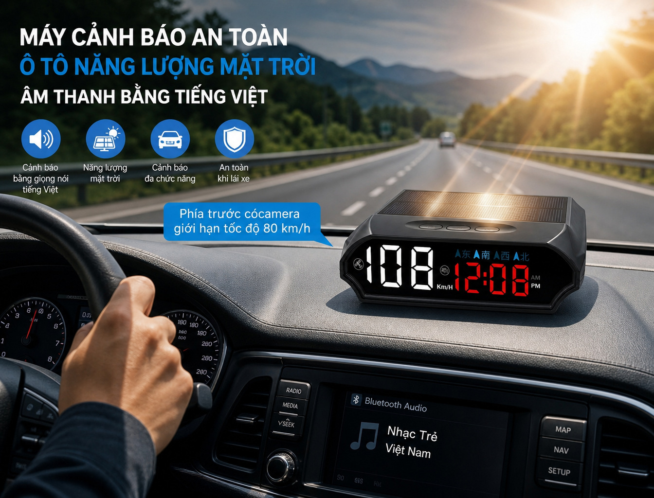 Vietnamese Car Speed Solar-Powered Voice HUD Head-Up Display Electronic Dog Safety Warning Device