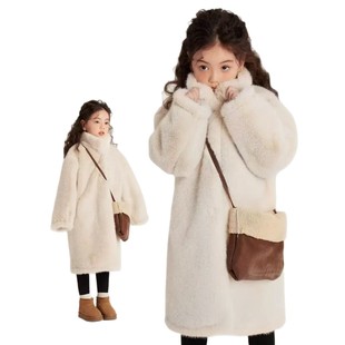 Girls' Winter Long Coat 2025 Faux Fur New Style Warm Fur Integrated Thickened Fur Coat Trendy Girls' Jacket