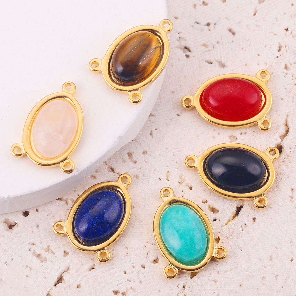 Europa y América de acero inoxidable Piedra Natural Cruz conexión joyería oval collar DIY colgante hecho a mano al por mayor