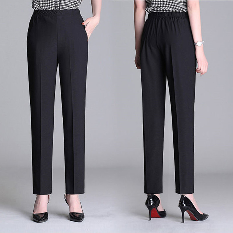 Spring and Autumn Mother's Pants Loose Middle-aged and Elderly Women's Pants High Waist Straight Casual Pants Elasto Waist Pants Women's Granny Pants